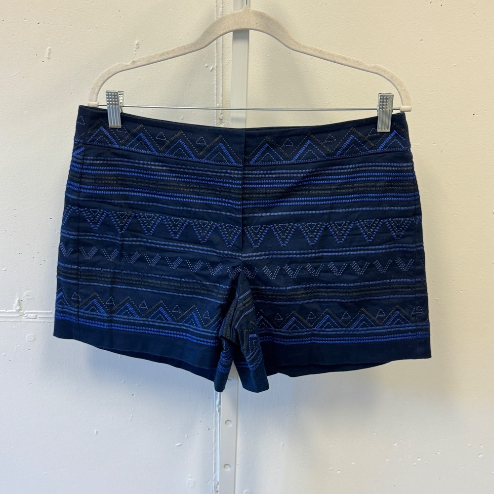 White House Black Market Embroidered Geometric Aztec Shorts Size 10 Short Navy